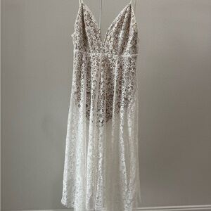 For Love & Lemons Ivory Lace Strapless Maxi Slip Dress